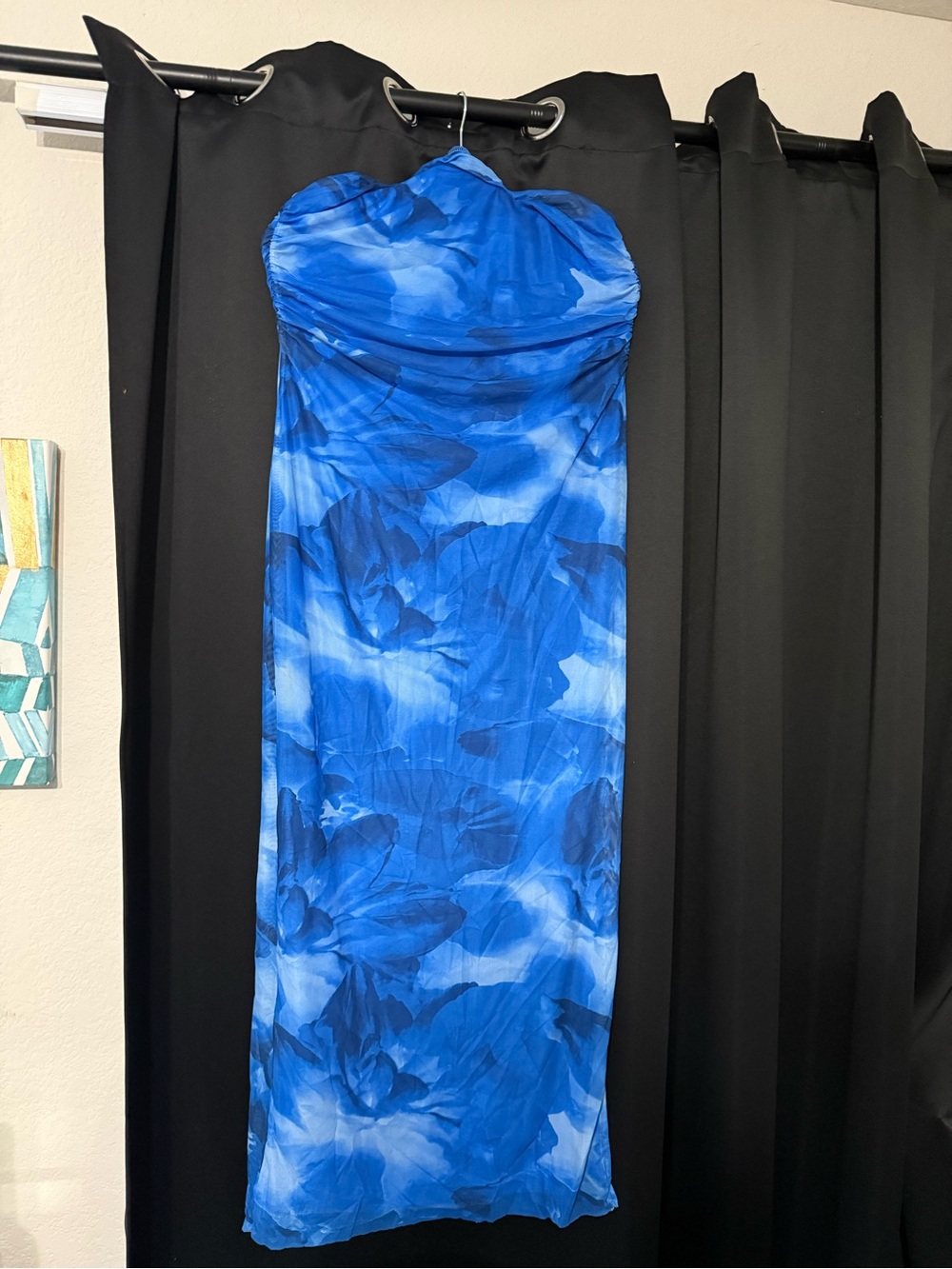SHEIN Strapless Blue Floral Bodycon Long Dress